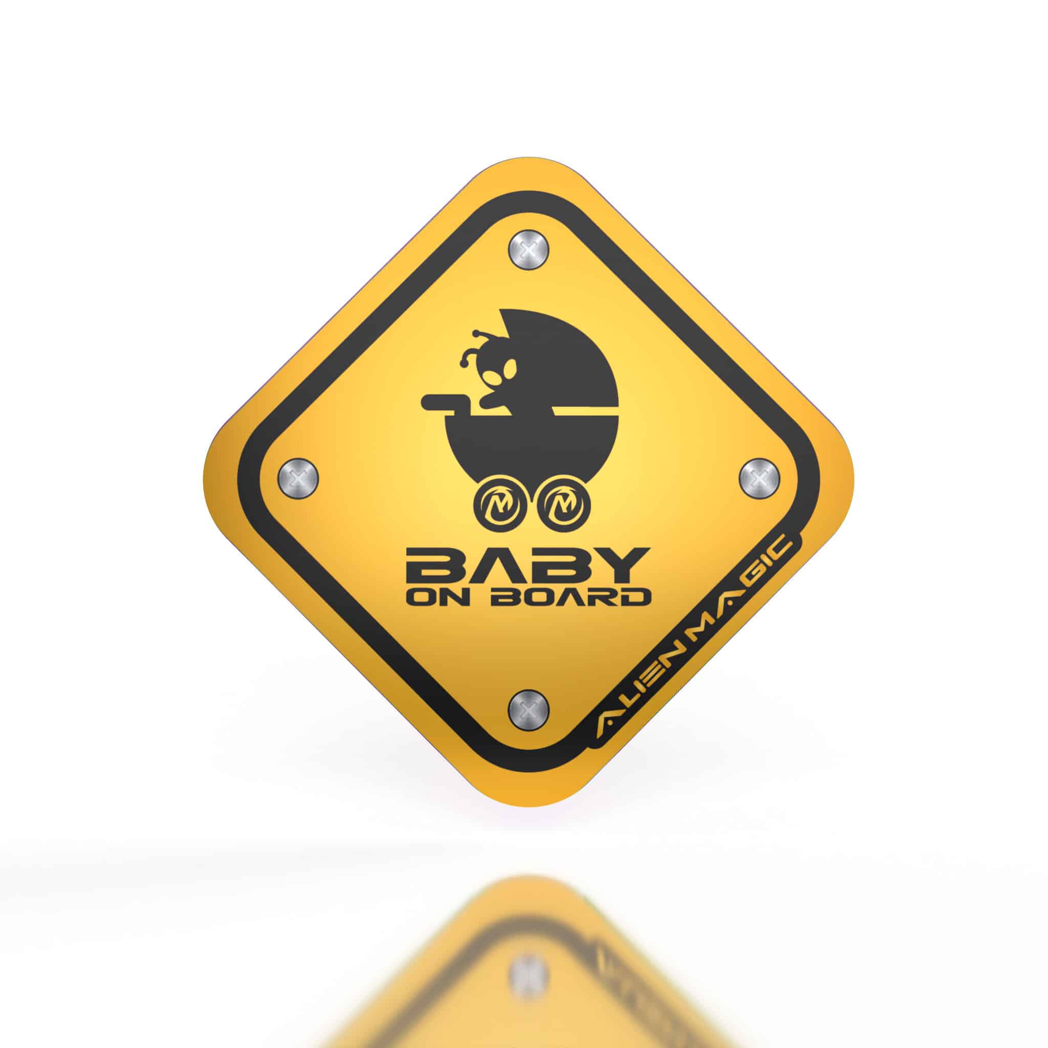 yellow baby on board car sticker large