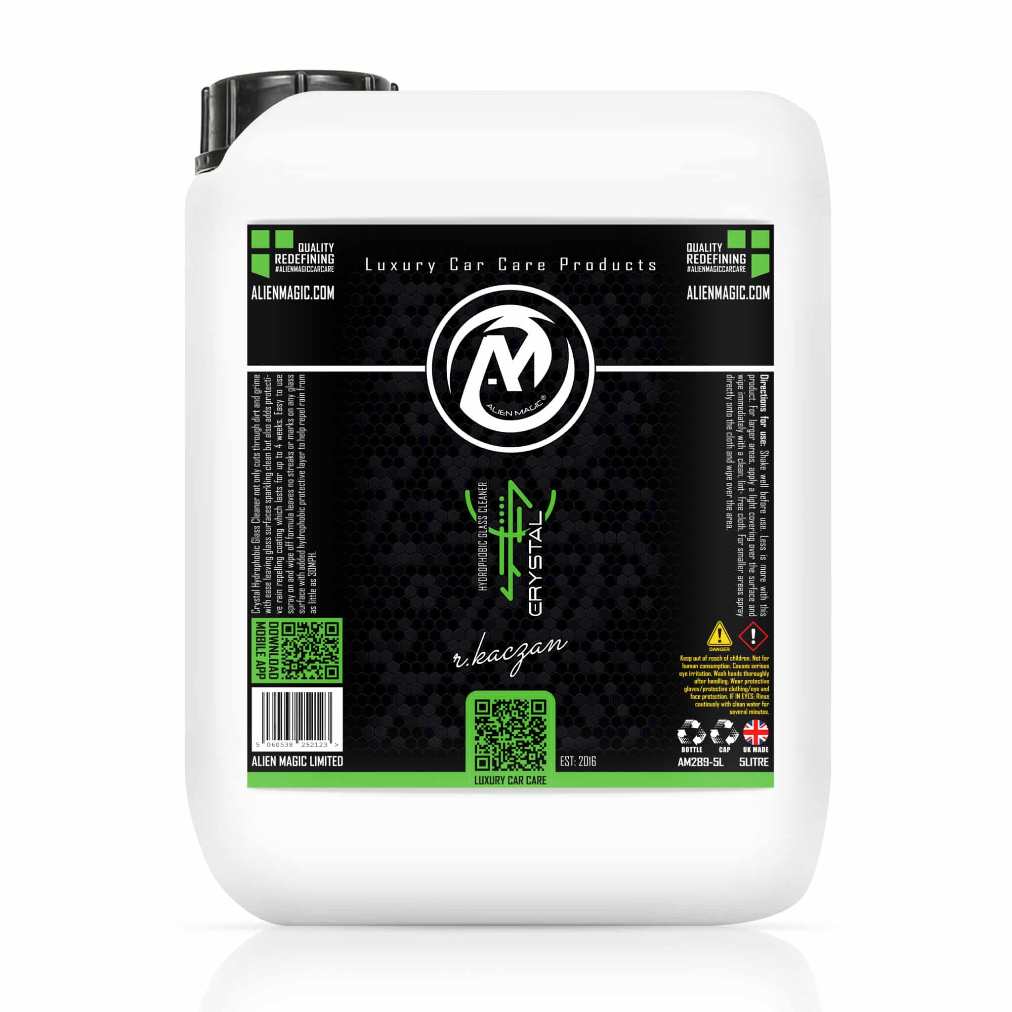 crystal hydrophobic glass cleaner 5l by alien magic car detailing